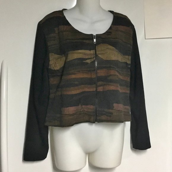 Retro Short Blazer/Shrug Camouflage Like Print Sz M - Picture 2 of 9